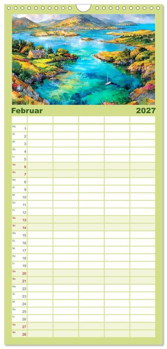 Irland. Künstlerische Aquarelle zwischen Küste und Hochland (CALVENDO Familienplaner 2027)