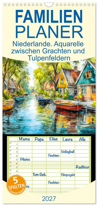 Niederlande. Aquarelle zwischen Grachten und Tulpenfeldern (CALVENDO Familienplaner 2027)