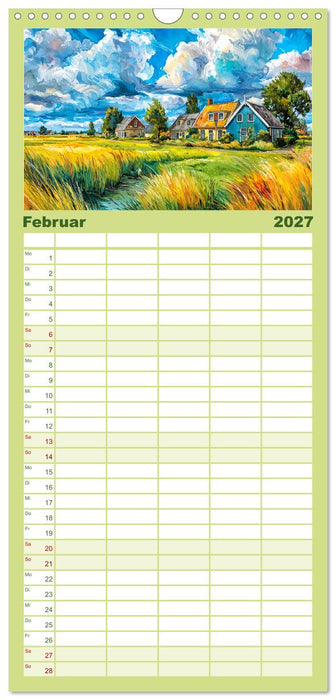 Niederlande. Aquarelle zwischen Grachten und Tulpenfeldern (CALVENDO Familienplaner 2027)