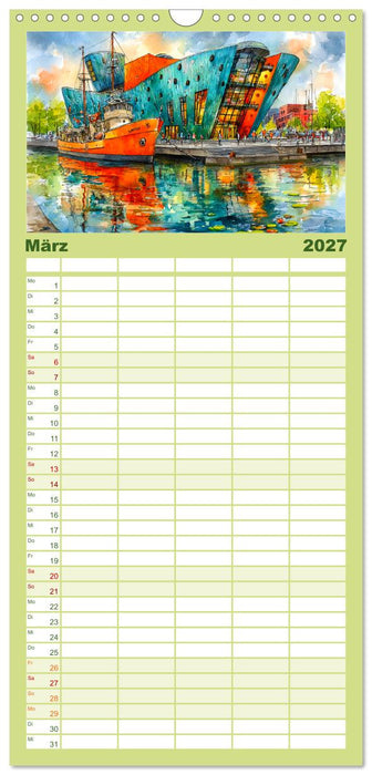 Niederlande. Aquarelle zwischen Grachten und Tulpenfeldern (CALVENDO Familienplaner 2027)