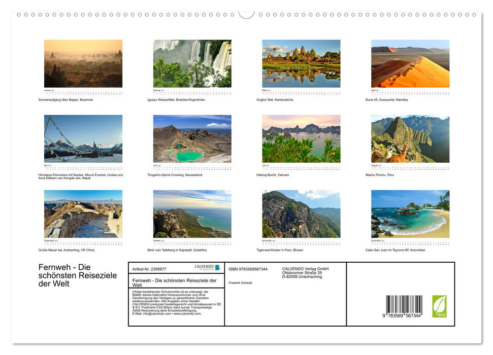 Fernweh - Die schönsten Reiseziele der Welt (CALVENDO Premium Wandkalender 2027)