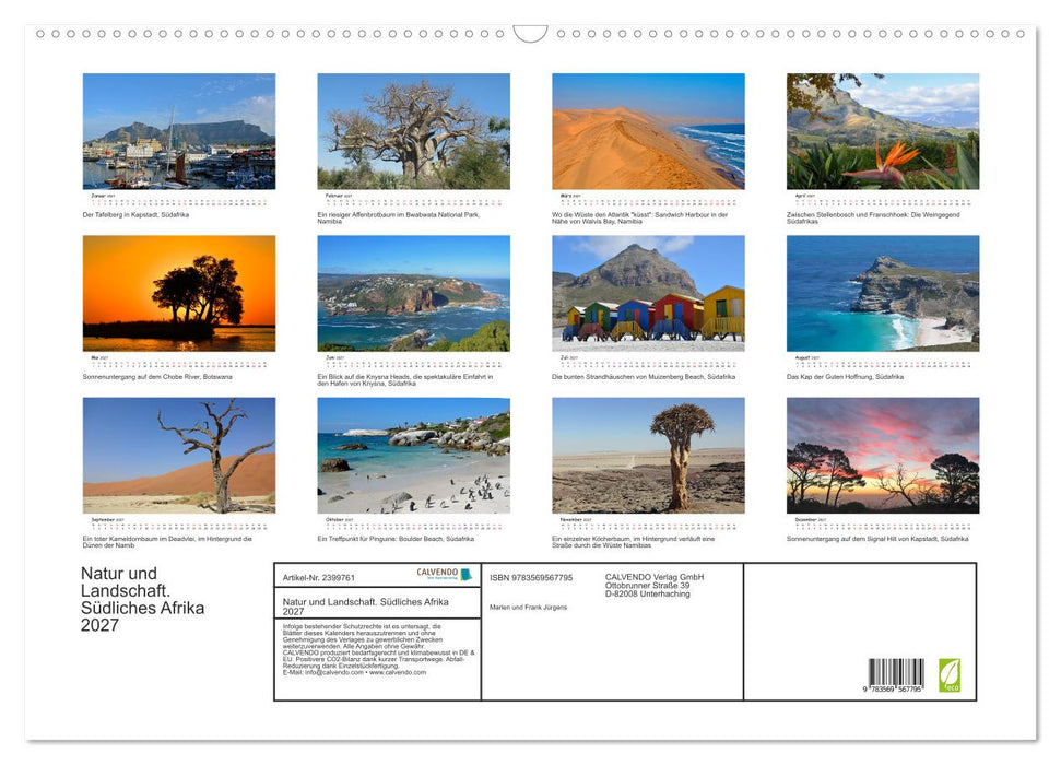 Natur und Landschaft. Südliches Afrika 2027 (CALVENDO Wandkalender 2027)