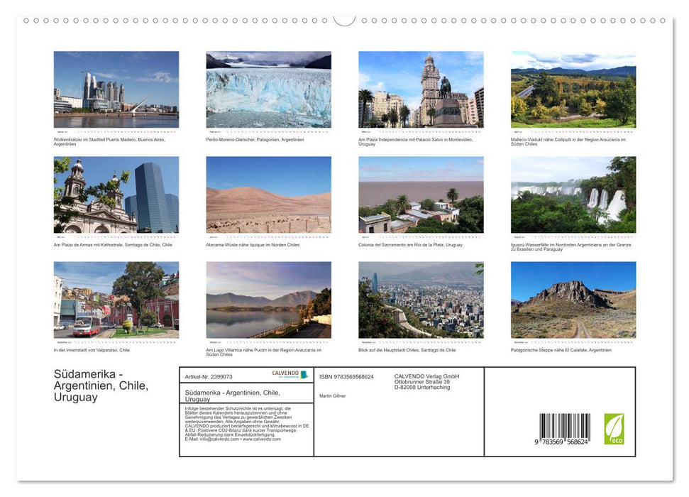Südamerika - Argentinien, Chile, Uruguay (CALVENDO Premium Wandkalender 2027)