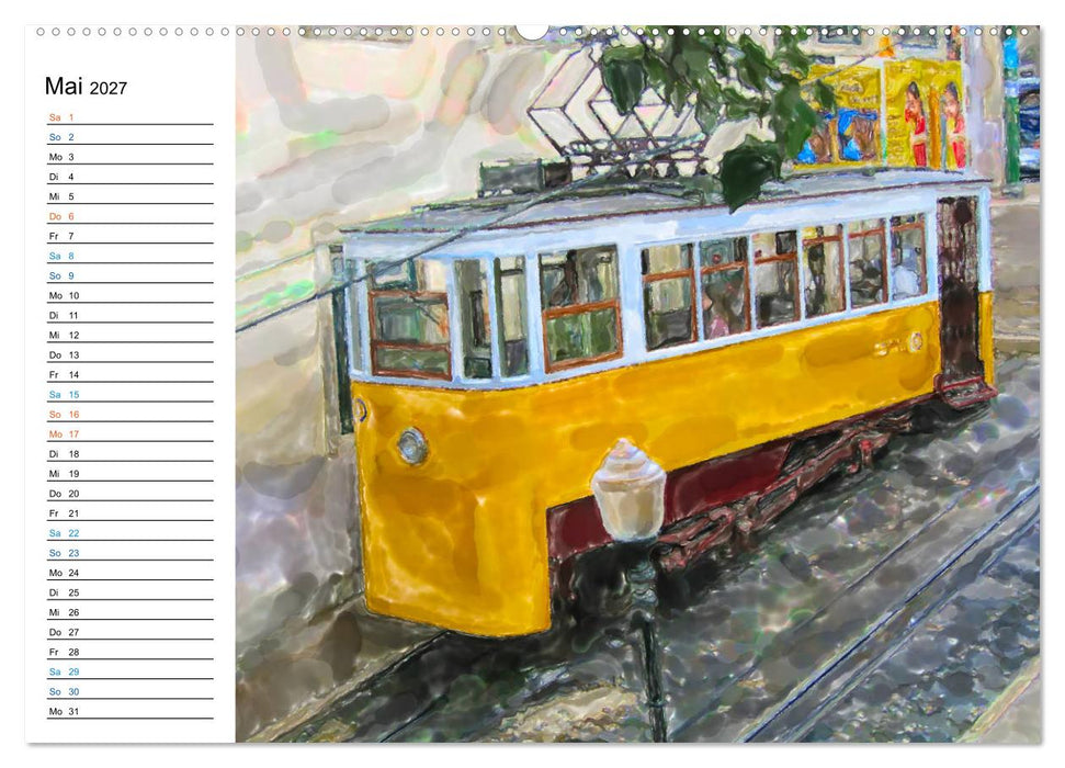 Lissabon - Stadtrundgang in Aquarell-Illustrationen (CALVENDO Wandkalender 2027)