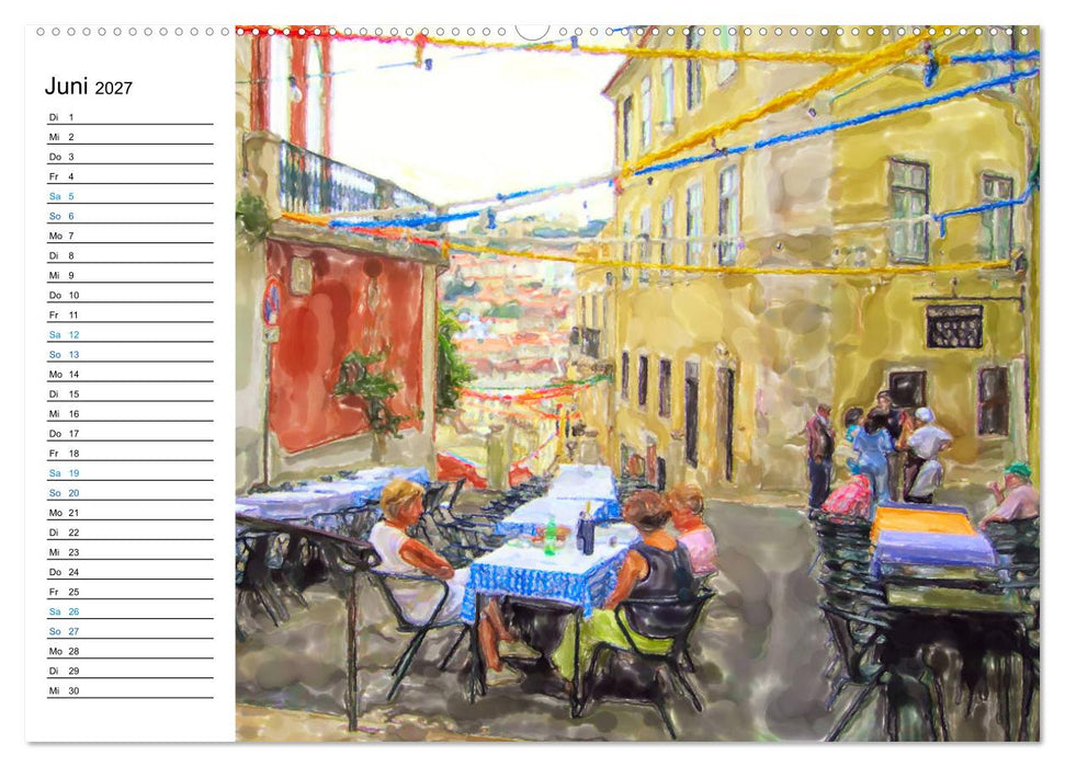 Lissabon - Stadtrundgang in Aquarell-Illustrationen (CALVENDO Wandkalender 2027)