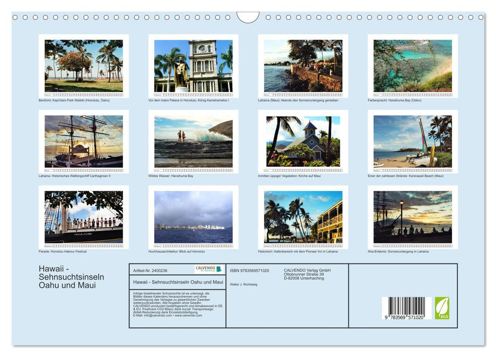 Hawaii - Sehnsuchtsinseln Oahu und Maui (CALVENDO Wandkalender 2027)
