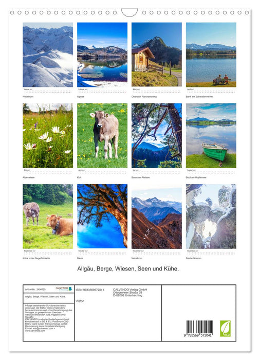 Allgäu, Berge, Wiesen, Seen und Kühe. (CALVENDO Wandkalender 2027)