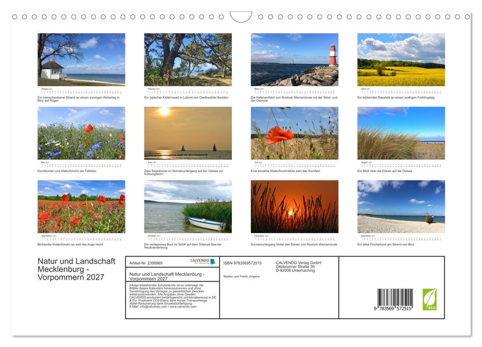 Natur und Landschaft Mecklenburg - Vorpommern 2027 (CALVENDO Wandkalender 2027)