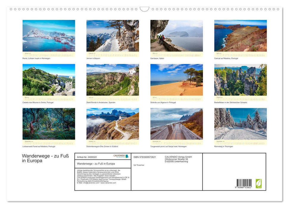 Wanderwege - zu Fuß in Europa (CALVENDO Wandkalender 2027)