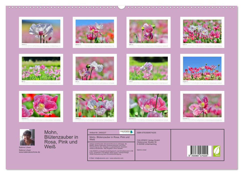Mohn, Blütenzauber in Rosa, Pink und Weiß (CALVENDO Wandkalender 2027)