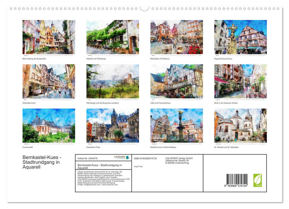 Bernkastel-Kues - Stadtrundgang in Aquarell (CALVENDO Premium Wandkalender 2027)