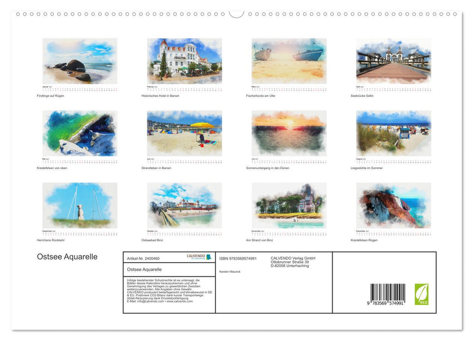 Ostsee Aquarelle (CALVENDO Premium Wandkalender 2027)