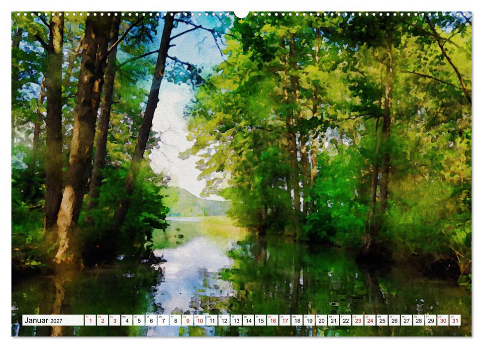 Feldberger Seenlandschaft - Spaziergang in Aquarell (CALVENDO Wandkalender 2027)