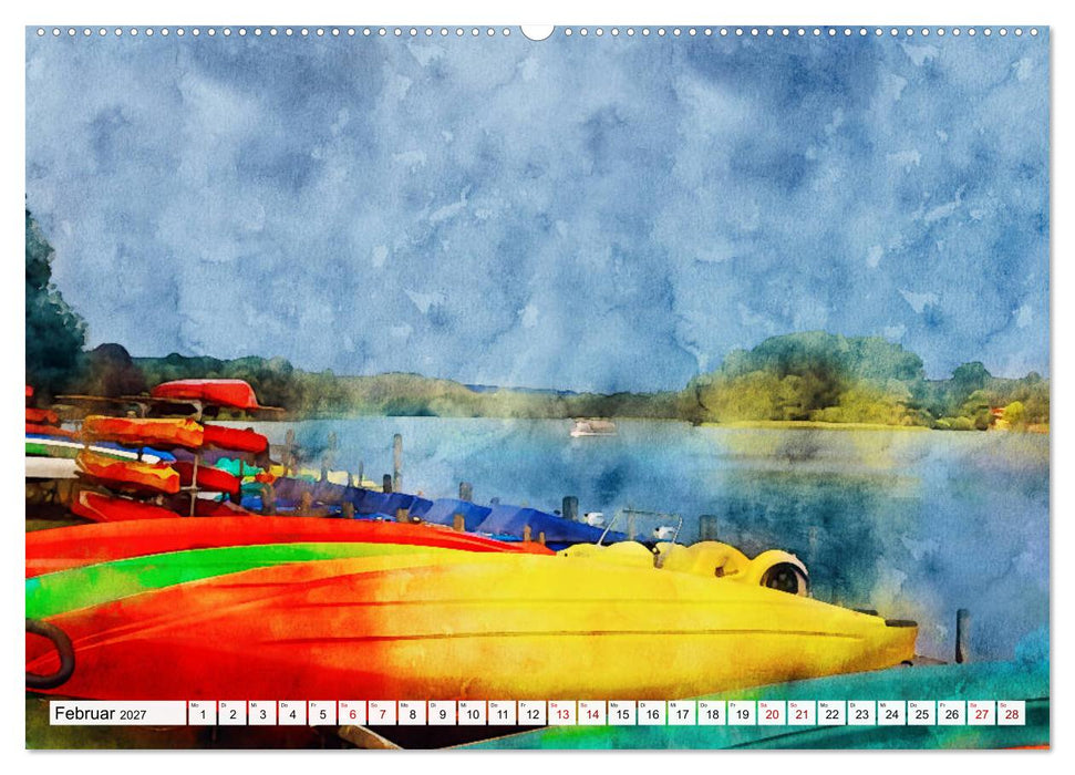 Feldberger Seenlandschaft - Spaziergang in Aquarell (CALVENDO Wandkalender 2027)