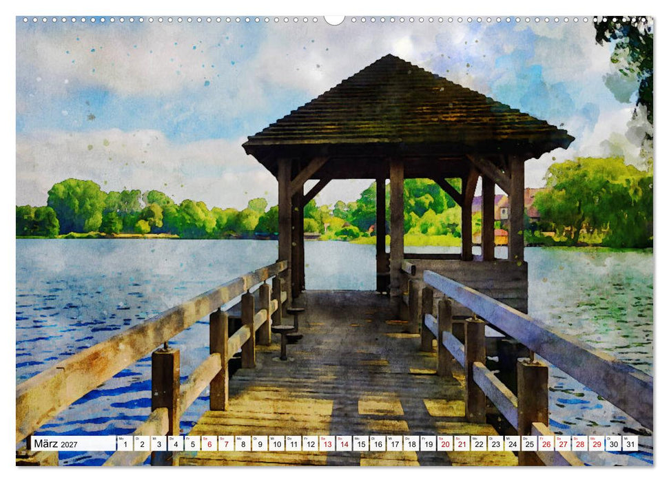Feldberger Seenlandschaft - Spaziergang in Aquarell (CALVENDO Wandkalender 2027)