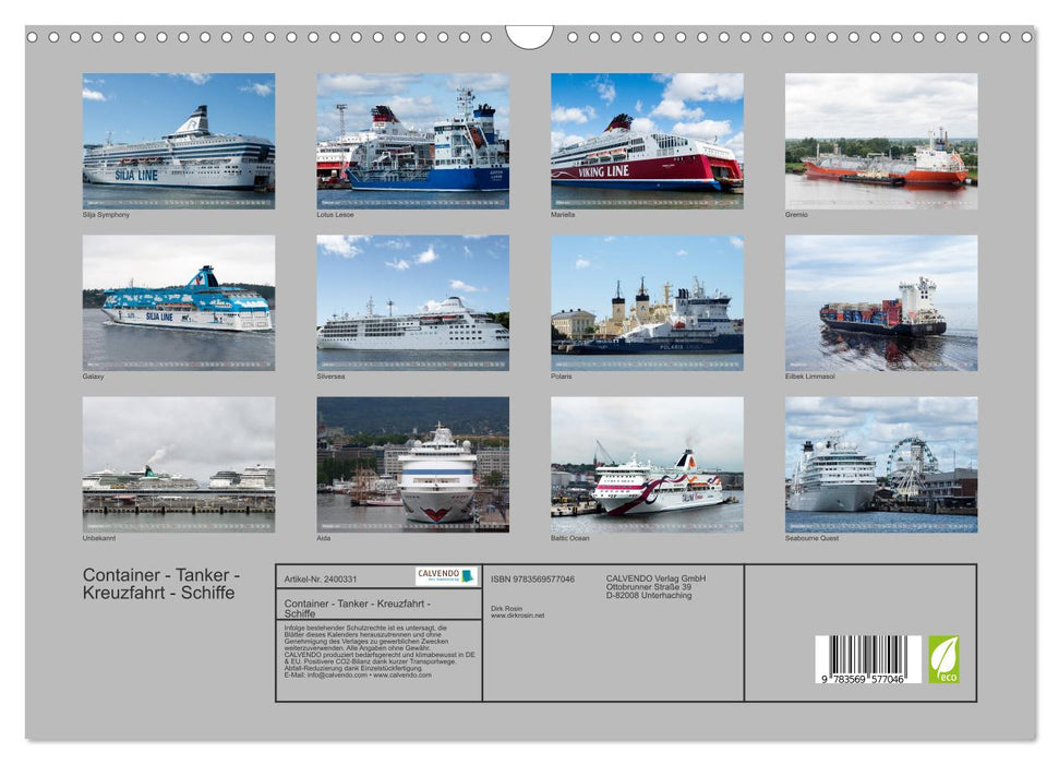 Container - Tanker - Kreuzfahrt - Schiffe (CALVENDO Wandkalender 2027)