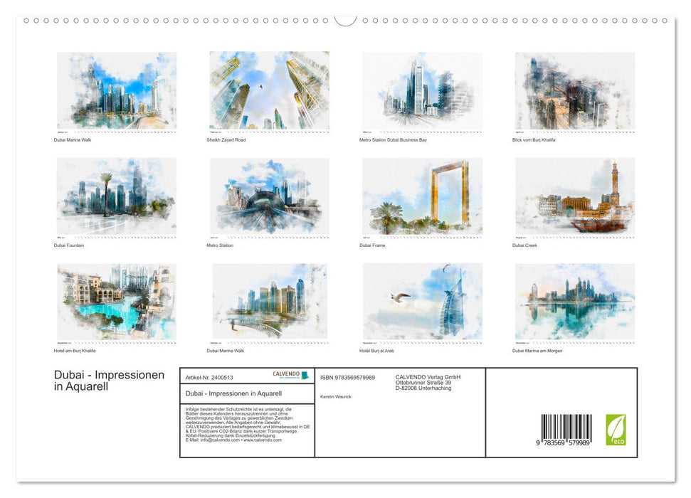 Dubai - Impressionen in Aquarell (CALVENDO Premium Wandkalender 2027)