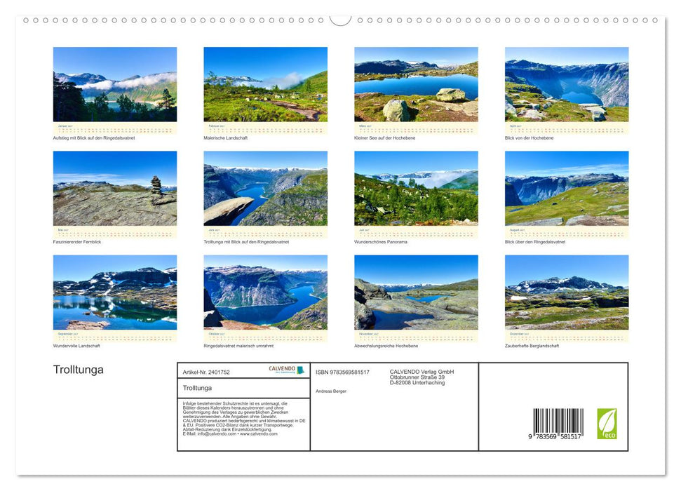 Trolltunga (CALVENDO Premium Wandkalender 2027)