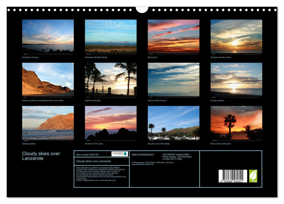 Cloudy skies over Lanzarote (CALVENDO Monthly Calendar 2027)