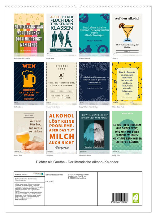 Dichter als Goethe - Der literarische Alkohol-Kalender (CALVENDO Premium Wandkalender 2027)