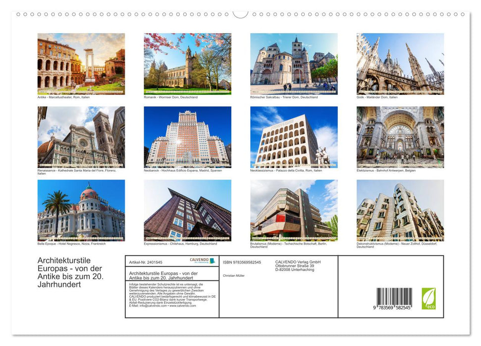 Architekturstile Europas - von der Antike bis zum 20. Jahrhundert (CALVENDO Premium Wandkalender 2027)