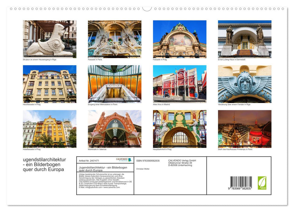 Jugendstilarchitektur - ein Bilderbogen quer durch Europa (CALVENDO Premium Wandkalender 2027)