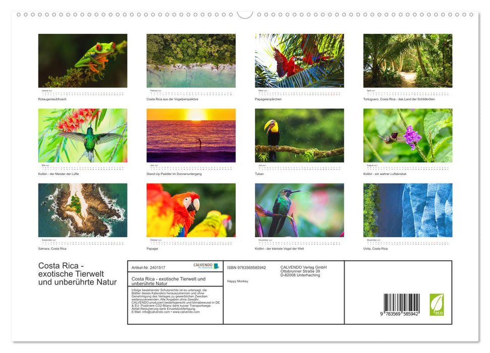 Costa Rica - exotische Tierwelt und unberührte Natur (CALVENDO Premium Wandkalender 2027)