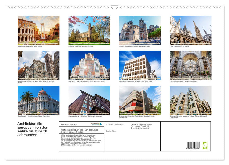 Architekturstile Europas - von der Antike bis zum 20. Jahrhundert (CALVENDO Wandkalender 2027)