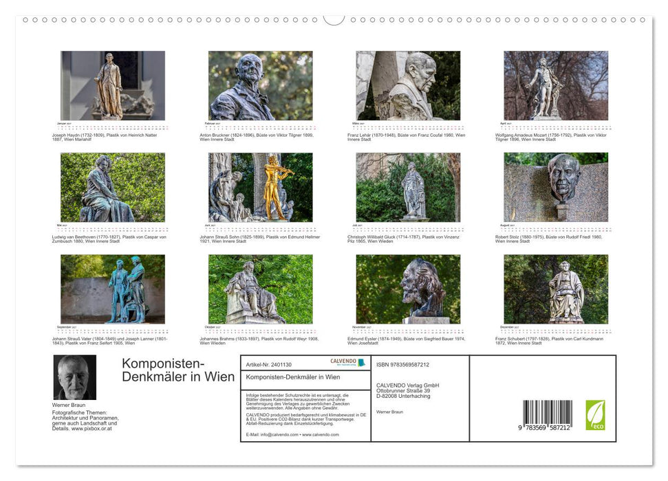 Komponisten-Denkmäler in Wien (CALVENDO Premium Wandkalender 2027)