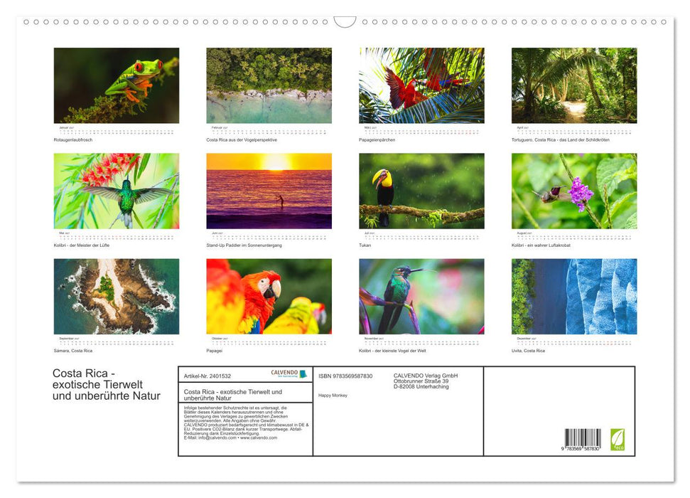 Costa Rica - exotische Tierwelt und unberührte Natur (CALVENDO Wandkalender 2027)