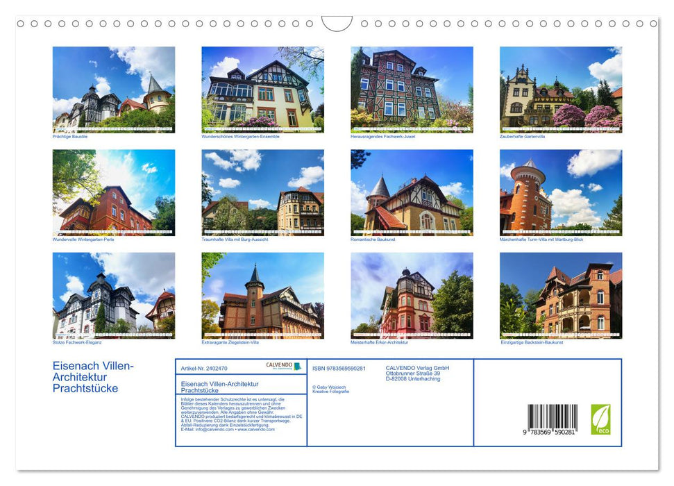 Eisenach Villen-Architektur Prachtstücke (CALVENDO Wandkalender 2027)