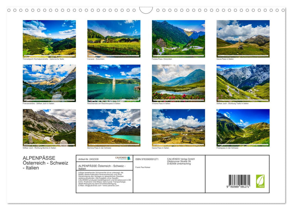 ALPENPÄSSE Österreich - Schweiz - Italien (CALVENDO Wandkalender 2027)