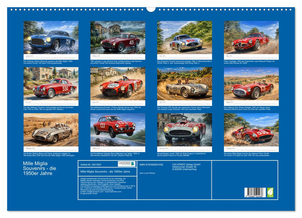 Mille Miglia Souvenirs - die 1950er Jahre (CALVENDO Wandkalender 2027)