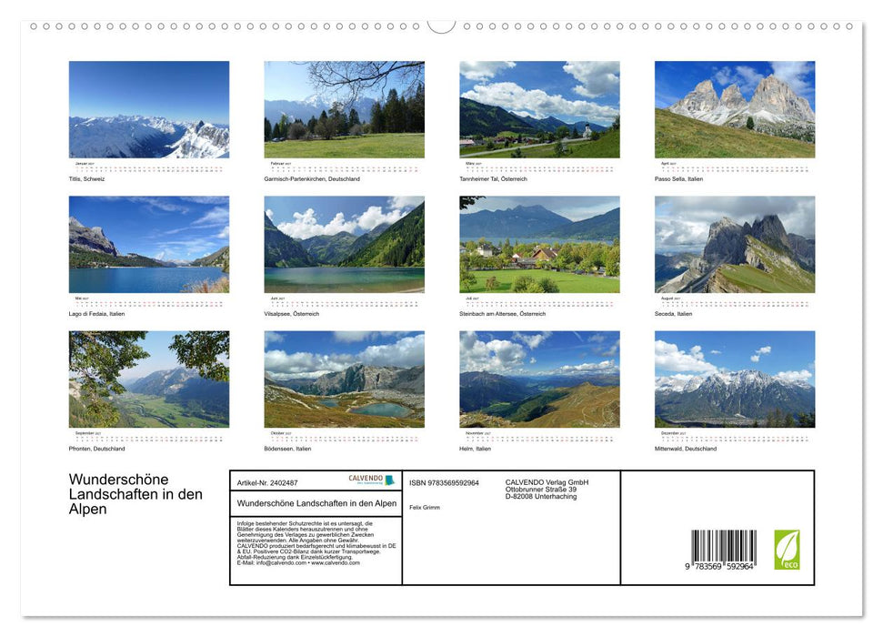 Wunderschöne Landschaften in den Alpen (CALVENDO Premium Wandkalender 2027)