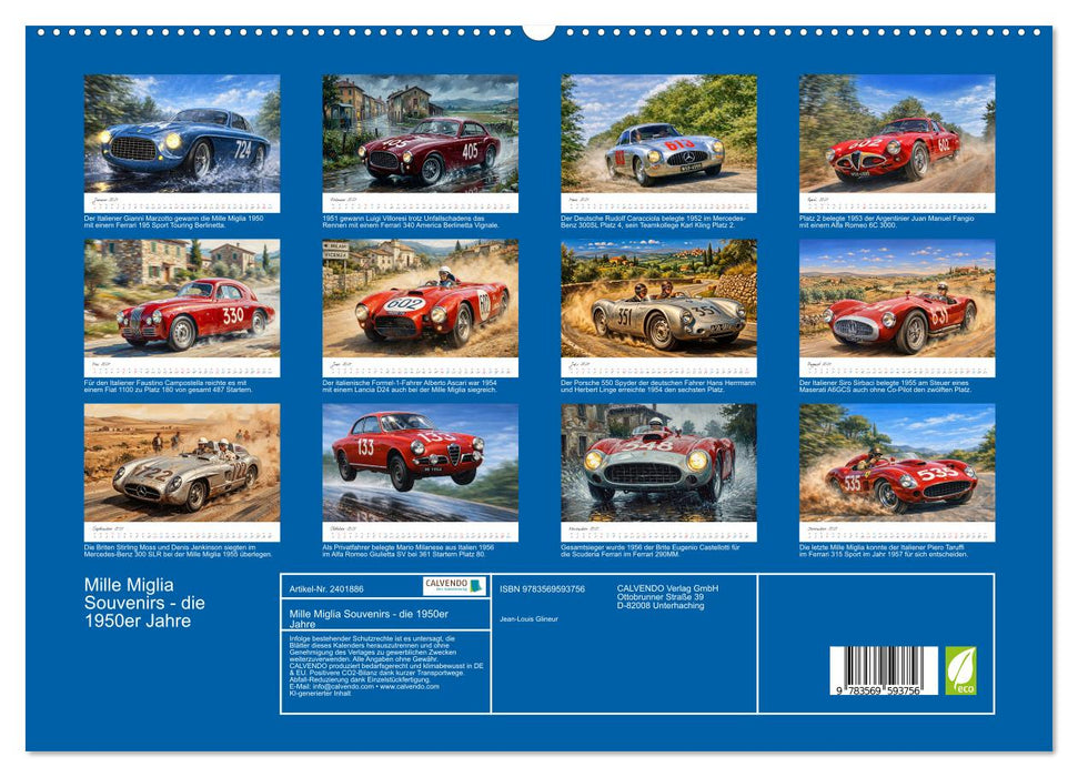 Mille Miglia Souvenirs - die 1950er Jahre (CALVENDO Premium Wandkalender 2027)