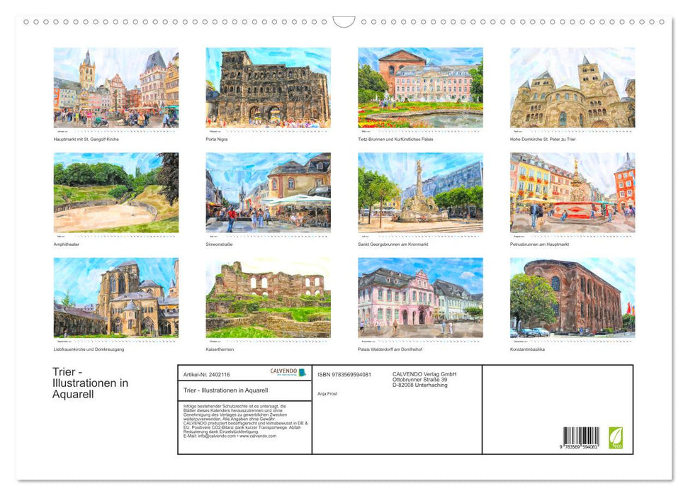 Trier - Illustrationen in Aquarell (CALVENDO Wandkalender 2027)
