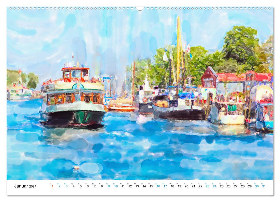 Warnemünde - Die Ostseestadt illustriert in Aquarell (CALVENDO Wandkalender 2027)