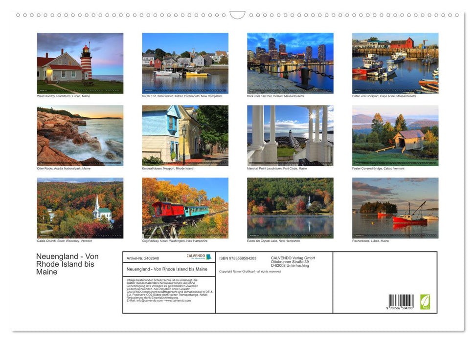 Neuengland - Von Rhode Island bis Maine (CALVENDO Wandkalender 2027)
