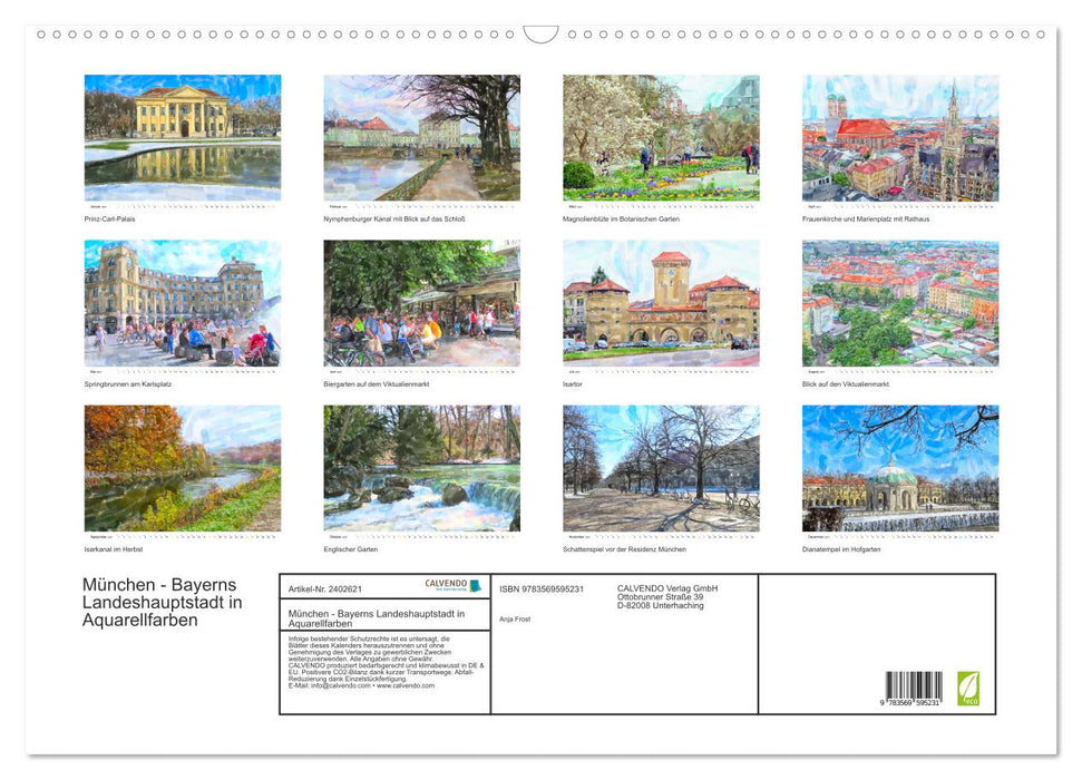München - Bayerns Landeshauptstadt in Aquarellfarben (CALVENDO Wandkalender 2027)