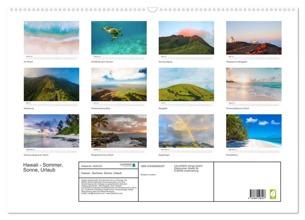 Hawaii - Sommer, Sonne, Urlaub (CALVENDO Wandkalender 2027)