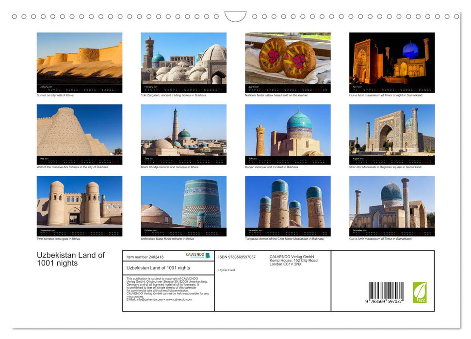 Uzbekistan Land of 1001 nights (CALVENDO Monthly Calendar 2027)