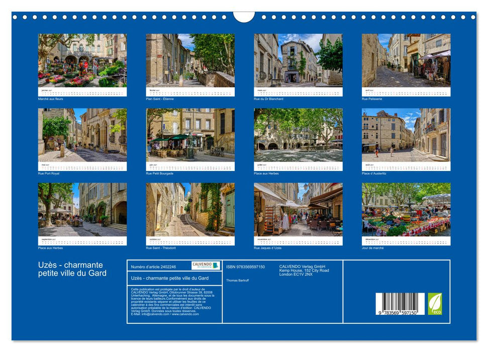 Uzès - charmante petite ville du Gard (CALVENDO Calendrier mensuel 2027)