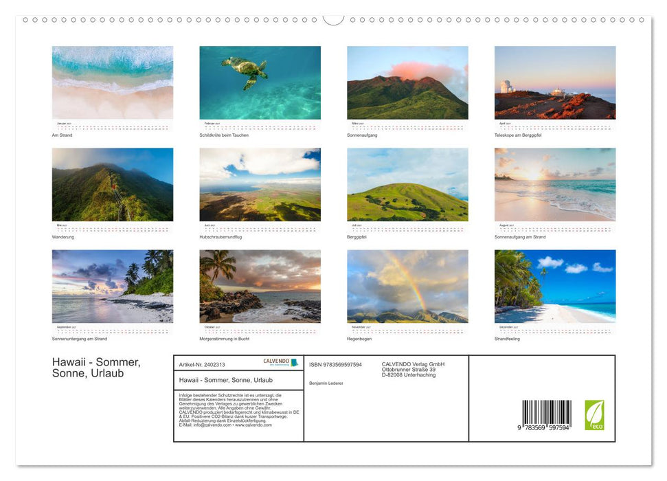 Hawaii - Sommer, Sonne, Urlaub (CALVENDO Premium Wandkalender 2027)
