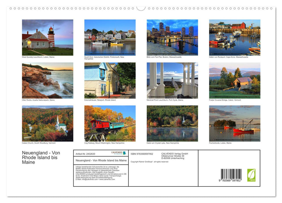 Neuengland - Von Rhode Island bis Maine (CALVENDO Premium Wandkalender 2027)