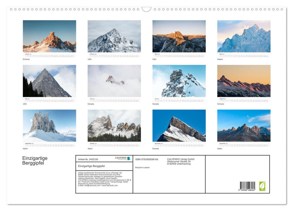 Einzigartige Berggipfel (CALVENDO Wandkalender 2027)