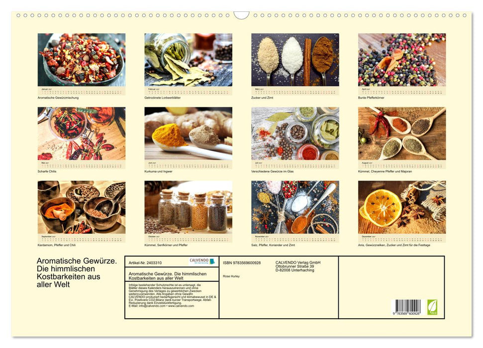 Aromatische Gewürze. Die himmlischen Kostbarkeiten aus aller Welt (CALVENDO Wandkalender 2027)