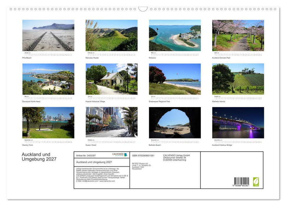 Auckland und Umgebung 2027 (CALVENDO Wandkalender 2027)