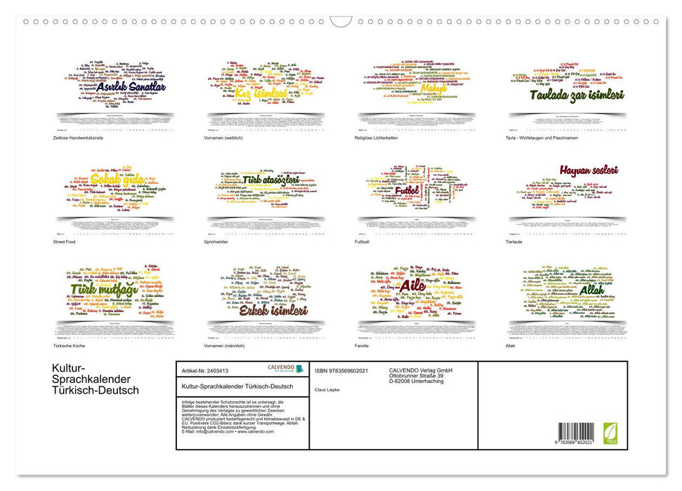 Kultur-Sprachkalender Türkisch-Deutsch (CALVENDO Wandkalender 2027)