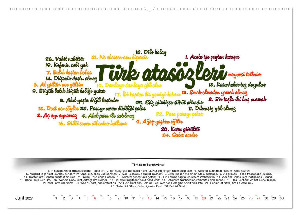 Kultur-Sprachkalender Türkisch-Deutsch (CALVENDO Wandkalender 2027)