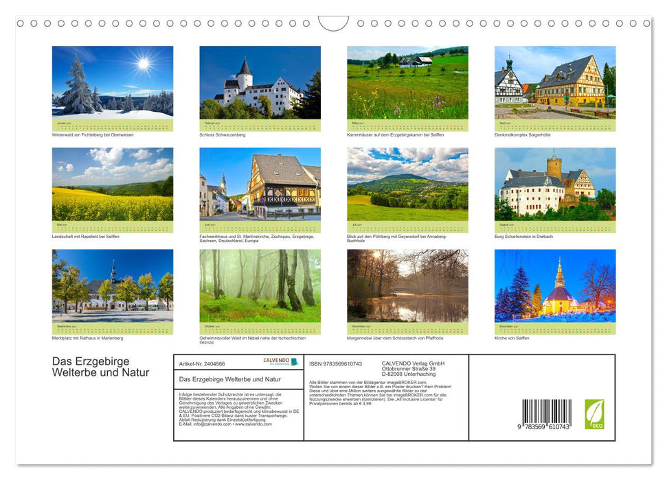 Das Erzgebirge Welterbe und Natur (CALVENDO Wandkalender 2027)
